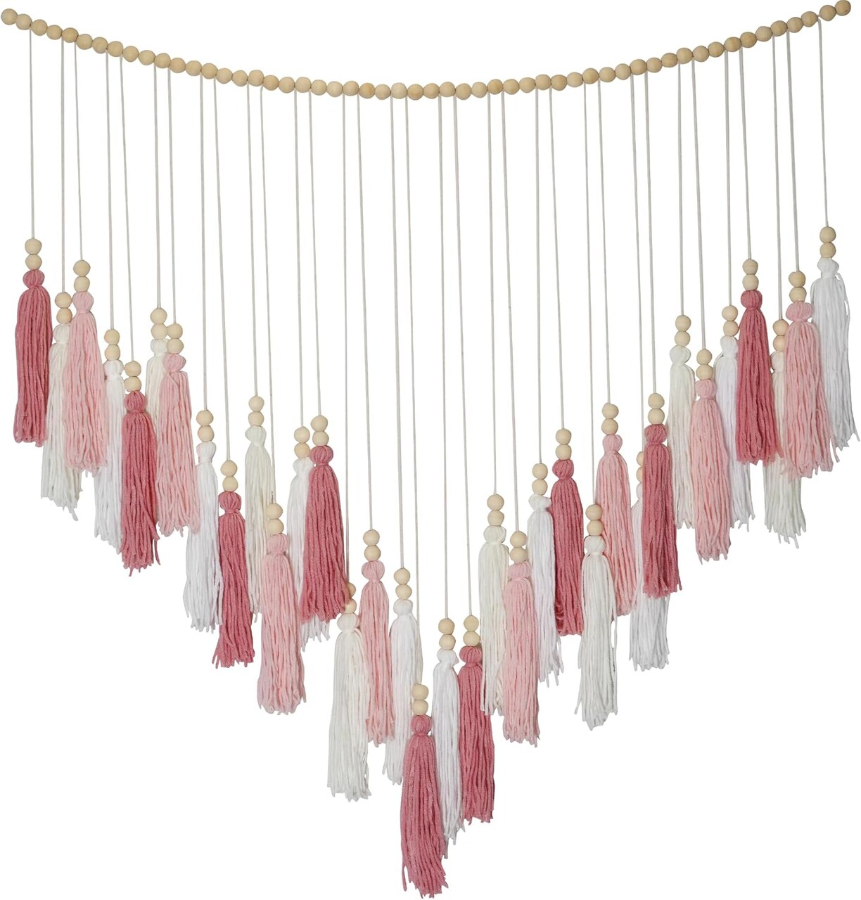 Pink & White Large Macrame Wall Hanging – Boho Blush Tassel Decor for Bedroom, Living Room, Girls’ Room, Nursery, or Dorm – Handmade Bohemian Wall Art, Perfect Boho Gift for Women and Girls